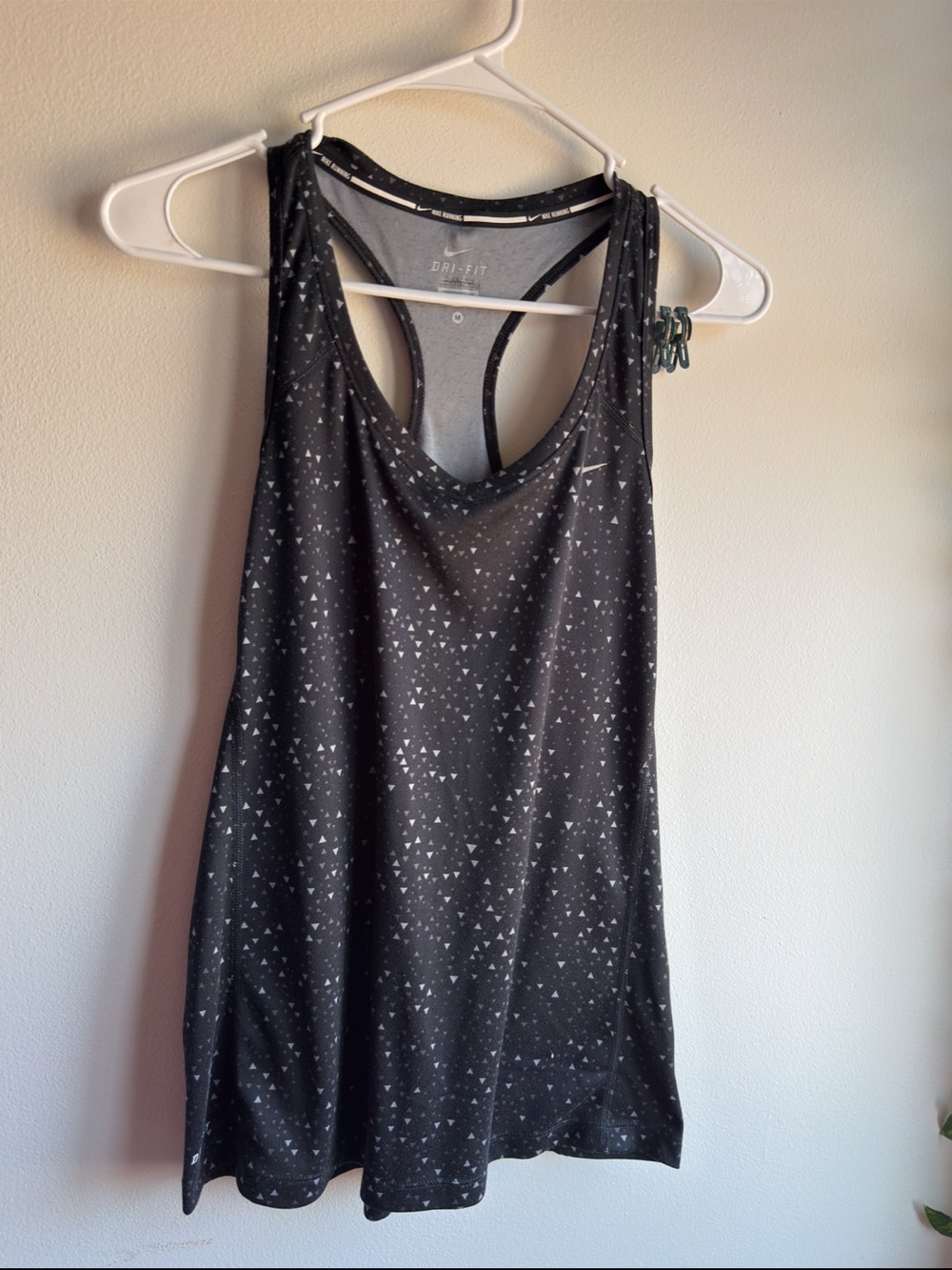 Nike Dri-FIT Running Tank Top Black Geometric Print Racerback Size M
